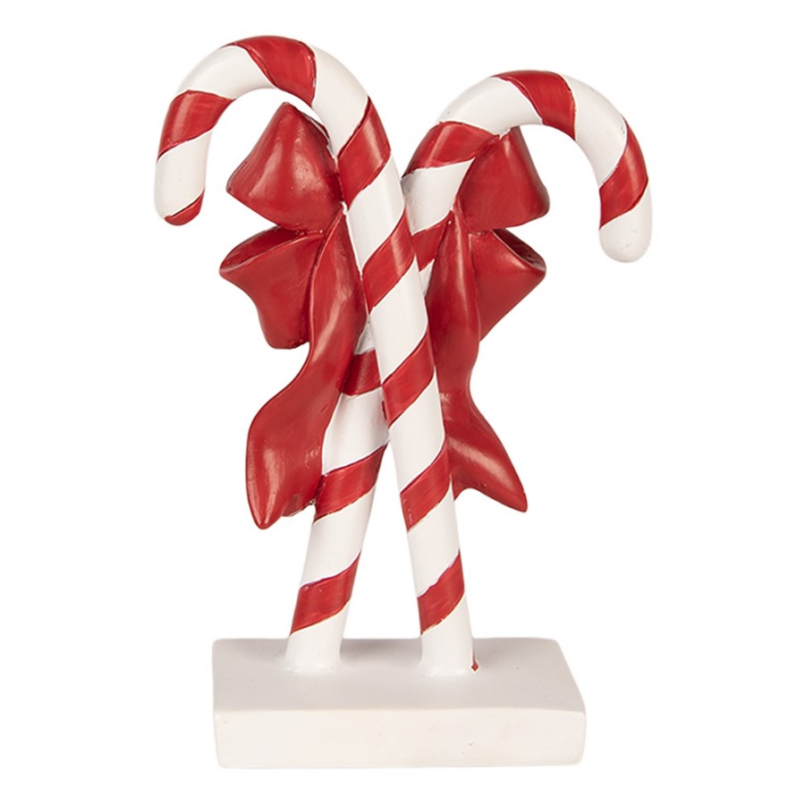 Weihnachtsdekorationsfigur gekreuzte Zuckerstangen rote Schleife 12x5x16 cm von Clayre & Eef (6PR6278)