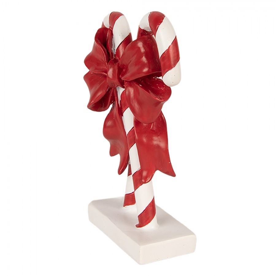 Weihnachtsdekorationsfigur gekreuzte Zuckerstangen rote Schleife 12x5x16 cm von Clayre & Eef (6PR6278)