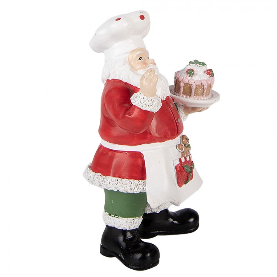 Clayre & Eef Dekofigur „Weihnachtsmann mit Torte“ aus Polyresin in Rot-Weiß, 9x8x16 cm (6PR6282)