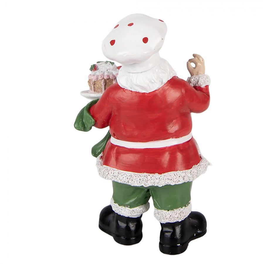 Clayre & Eef Dekofigur „Weihnachtsmann mit Torte“ aus Polyresin in Rot-Weiß, 9x8x16 cm (6PR6282)
