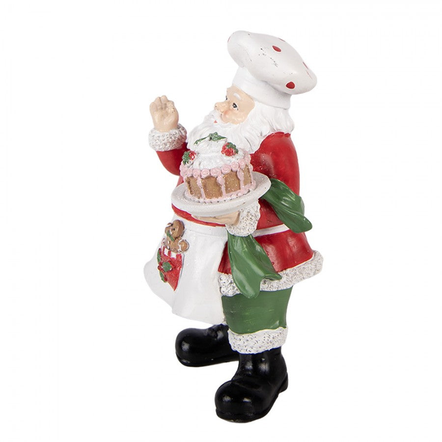 Clayre & Eef Dekofigur „Weihnachtsmann mit Torte“ aus Polyresin in Rot-Weiß, 9x8x16 cm (6PR6282)