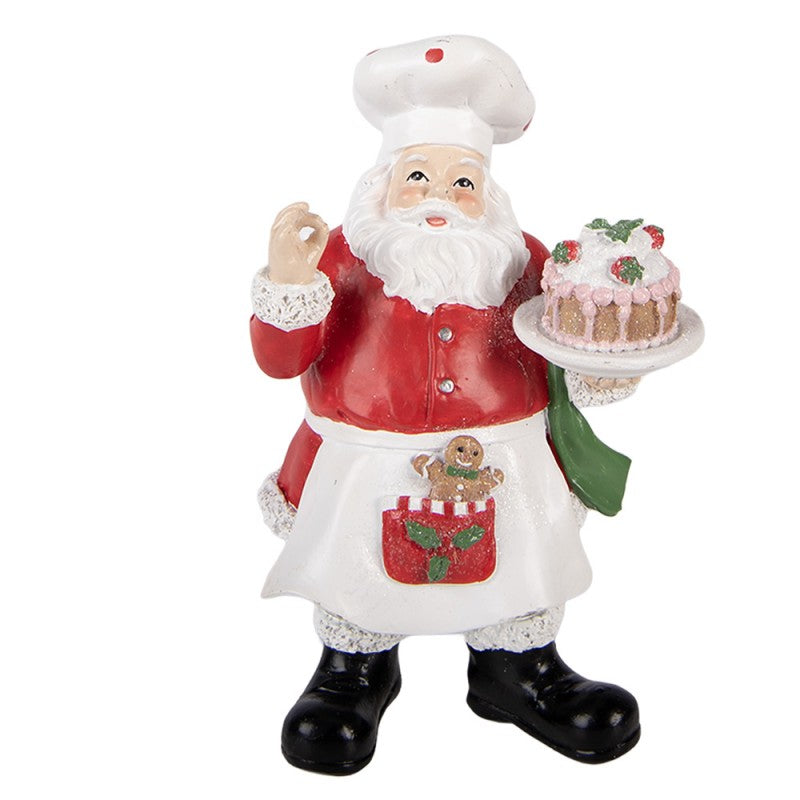 Clayre & Eef Dekofigur „Weihnachtsmann mit Torte“ aus Polyresin in Rot-Weiß, 9x8x16 cm (6PR6282)