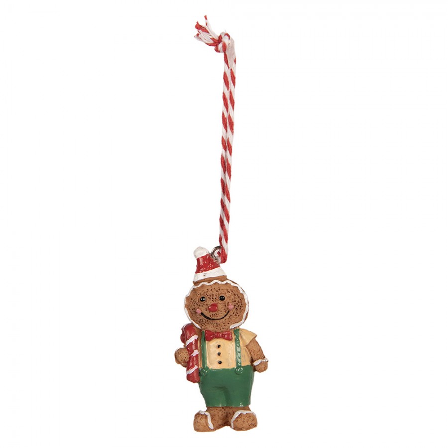 Weihnachtsanhänger Pfefferkuchenmann mit Zuckerstange Christbaumschmuck Polyresin Bunt 3x1x6 cm von Clayre & Eef (6PR6283)