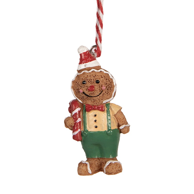 Weihnachtsanhänger Pfefferkuchenmann mit Zuckerstange Christbaumschmuck Polyresin Bunt 3x1x6 cm von Clayre & Eef (6PR6283)