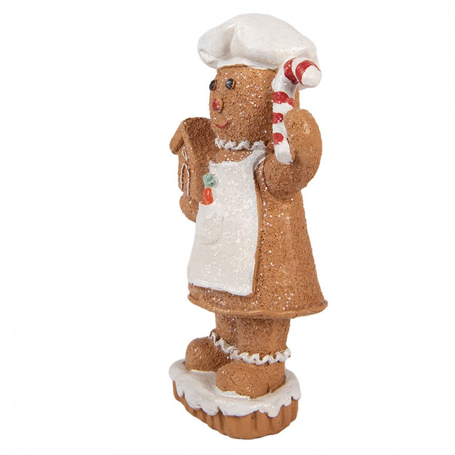Weihnachtsfigur Pfefferkuchenfrau mit Lebkuchenhaus Bäckerin Polyresin Glitzer 8x5x15 cm von Clayre & Eef (6PR6303)