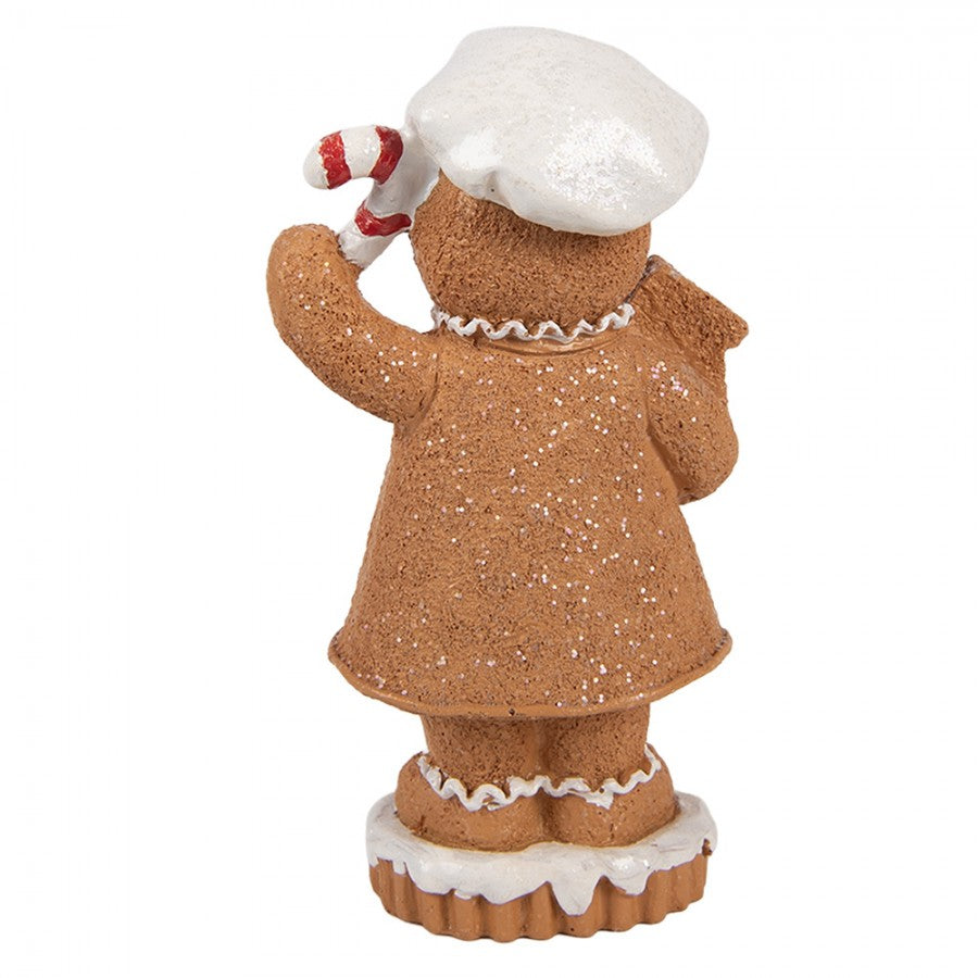 Weihnachtsfigur Pfefferkuchenfrau mit Lebkuchenhaus Bäckerin Polyresin Glitzer 8x5x15 cm von Clayre & Eef (6PR6303)
