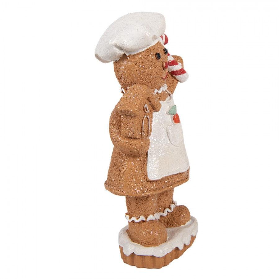 Weihnachtsfigur Pfefferkuchenfrau mit Lebkuchenhaus Bäckerin Polyresin Glitzer 8x5x15 cm von Clayre & Eef (6PR6303)