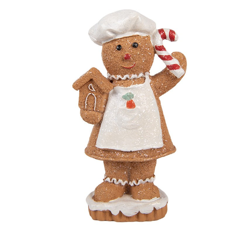 Weihnachtsfigur Pfefferkuchenfrau mit Lebkuchenhaus Bäckerin Polyresin Glitzer 8x5x15 cm von Clayre & Eef (6PR6303)