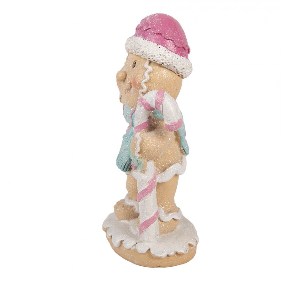 Weihnachtsfigur Pfefferkuchenjunge Pastell Zuckerstange Mütze Polyresin Glitzer 9x6x16 cm von Clayre & Eef (6PR6304)