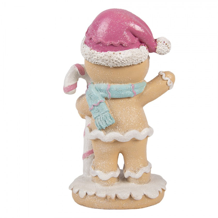 Weihnachtsfigur Pfefferkuchenjunge Pastell Zuckerstange Mütze Polyresin Glitzer 9x6x16 cm von Clayre & Eef (6PR6304)