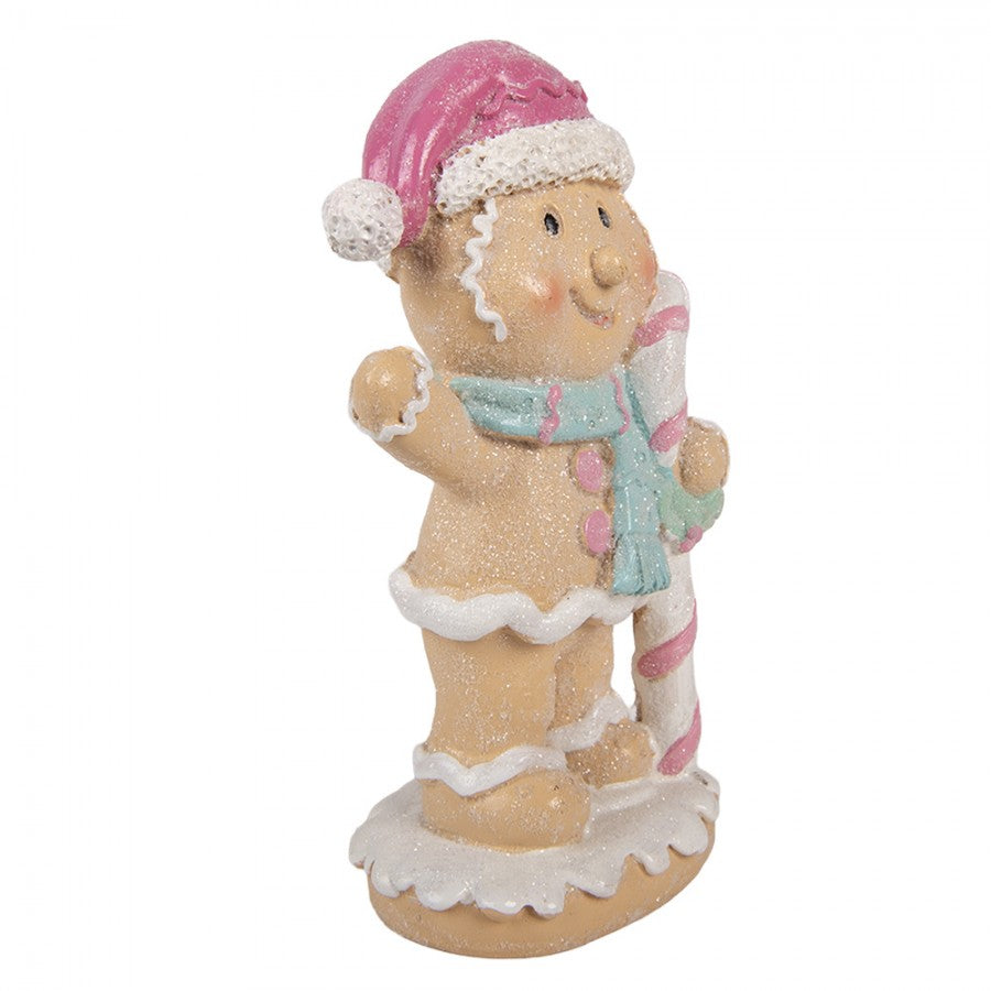 Weihnachtsfigur Pfefferkuchenjunge Pastell Zuckerstange Mütze Polyresin Glitzer 9x6x16 cm von Clayre & Eef (6PR6304)