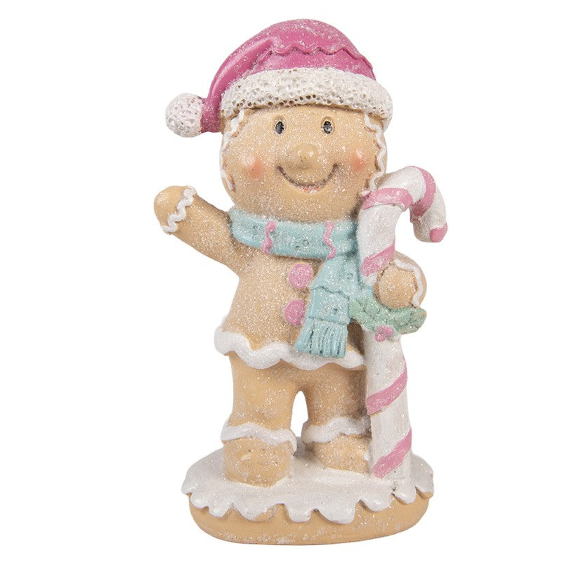 Weihnachtsfigur Pfefferkuchenjunge Pastell Zuckerstange Mütze Polyresin Glitzer 9x6x16 cm von Clayre & Eef (6PR6304)