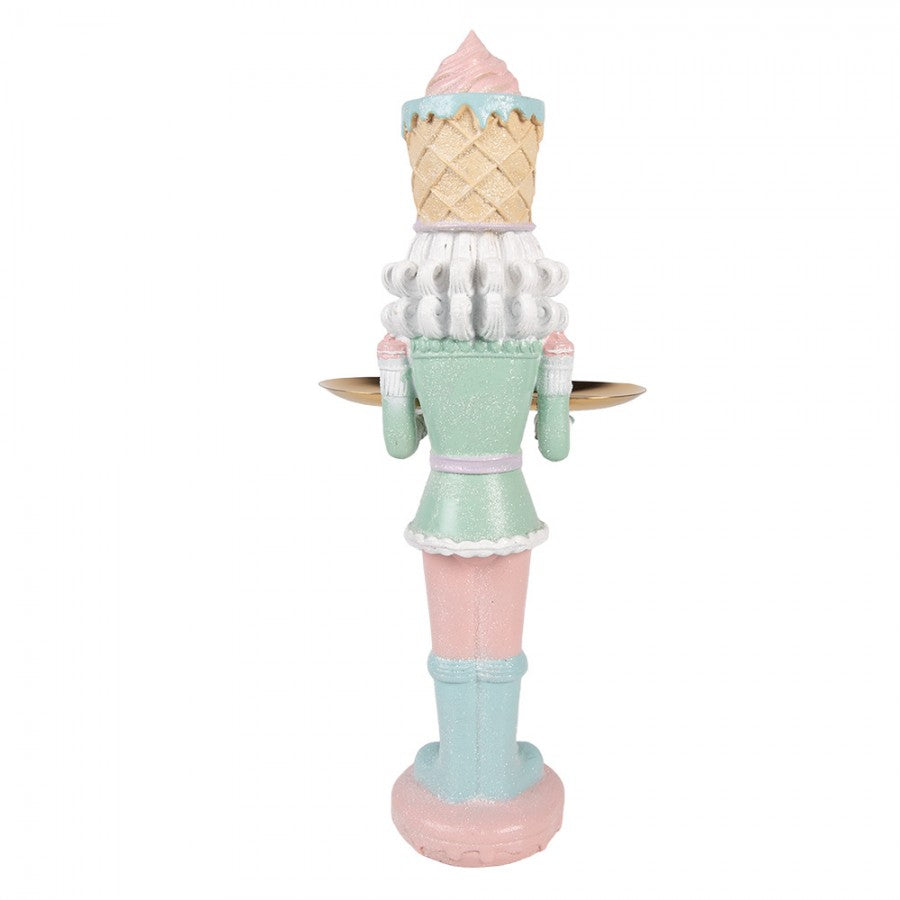 Pastell-Weihnachtsfigur Candyland Nussknacker-Butler mit Tablett Rosa-Mint Polyresin 18x16x41 cm von Clayre & Eef (6PR6312)