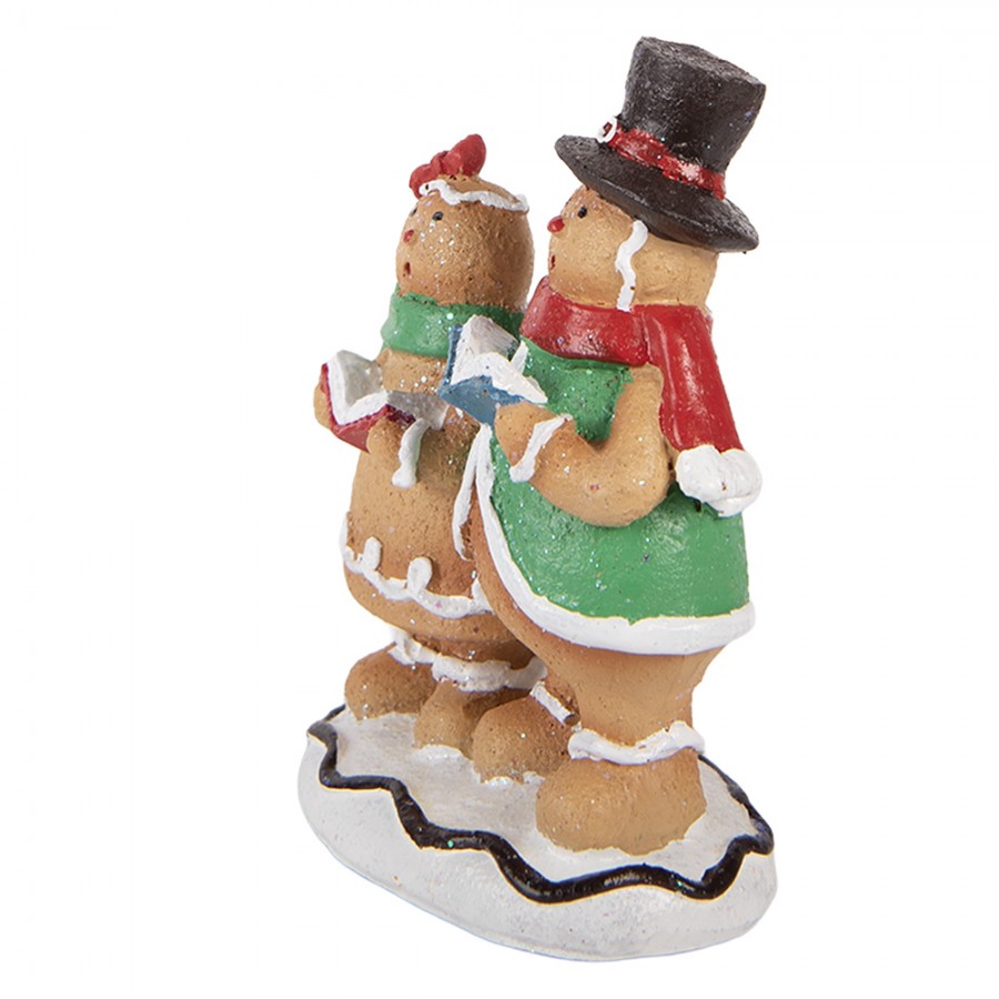 Weihnachtsfigur Pfefferkuchen Chor Sängerpaar Zylinder Polyresin Glitzer 10x6x13 cm von Clayre & Eef (6PR6333)