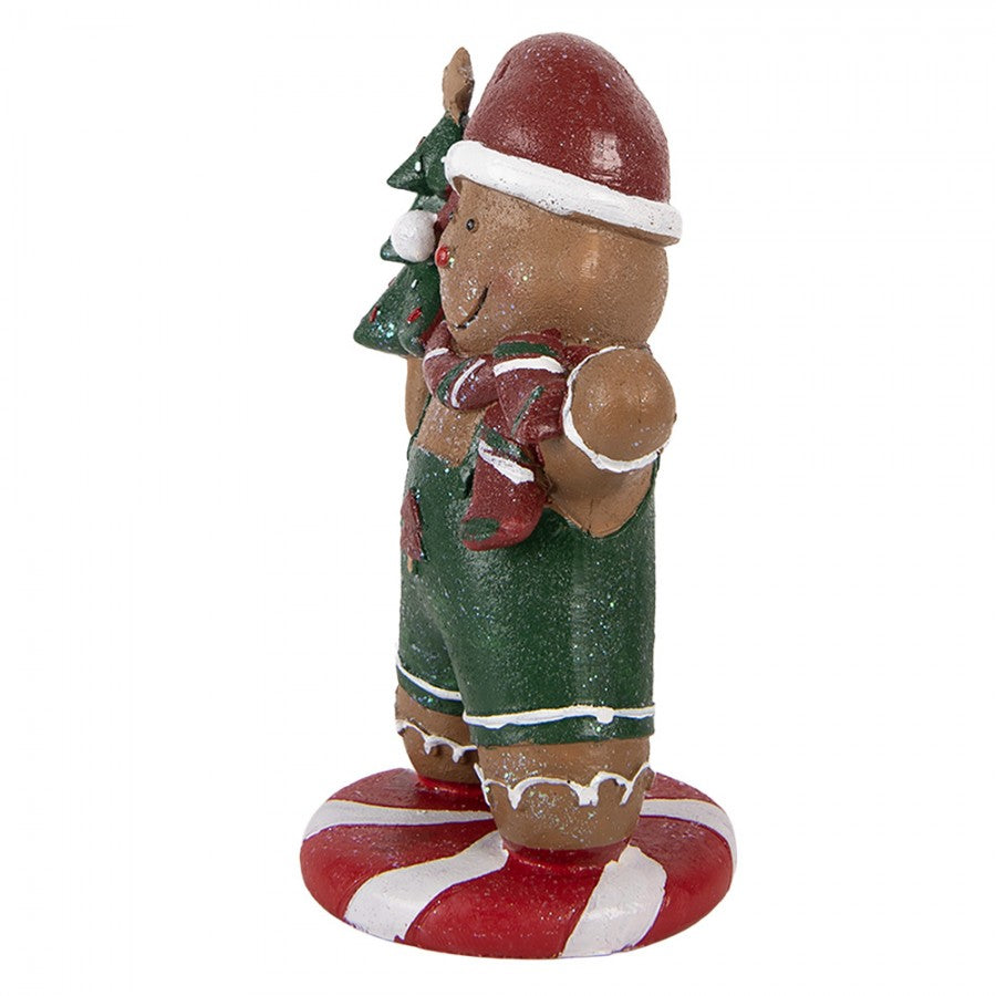 Weihnachtsfigur Pfefferkuchenjunge Latzhose Tannenbaum Polyresin Glitzer 12x11x21 cm von Clayre & Eef (6PR6335)