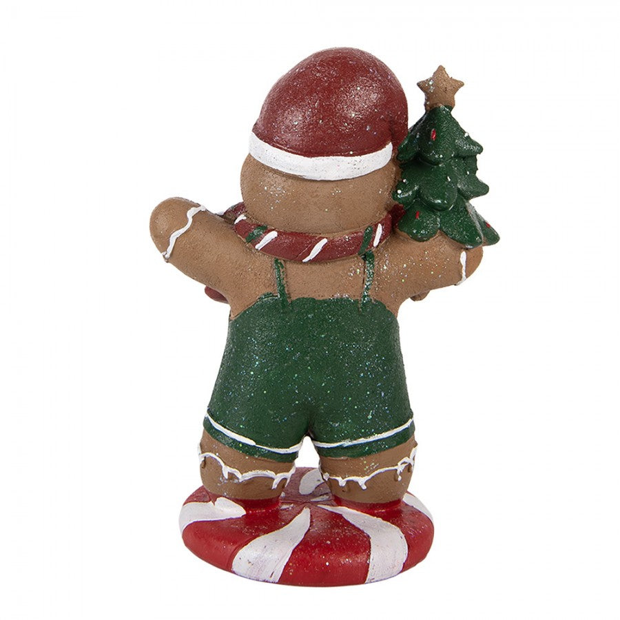 Weihnachtsfigur Pfefferkuchenjunge Latzhose Tannenbaum Polyresin Glitzer 12x11x21 cm von Clayre & Eef (6PR6335)