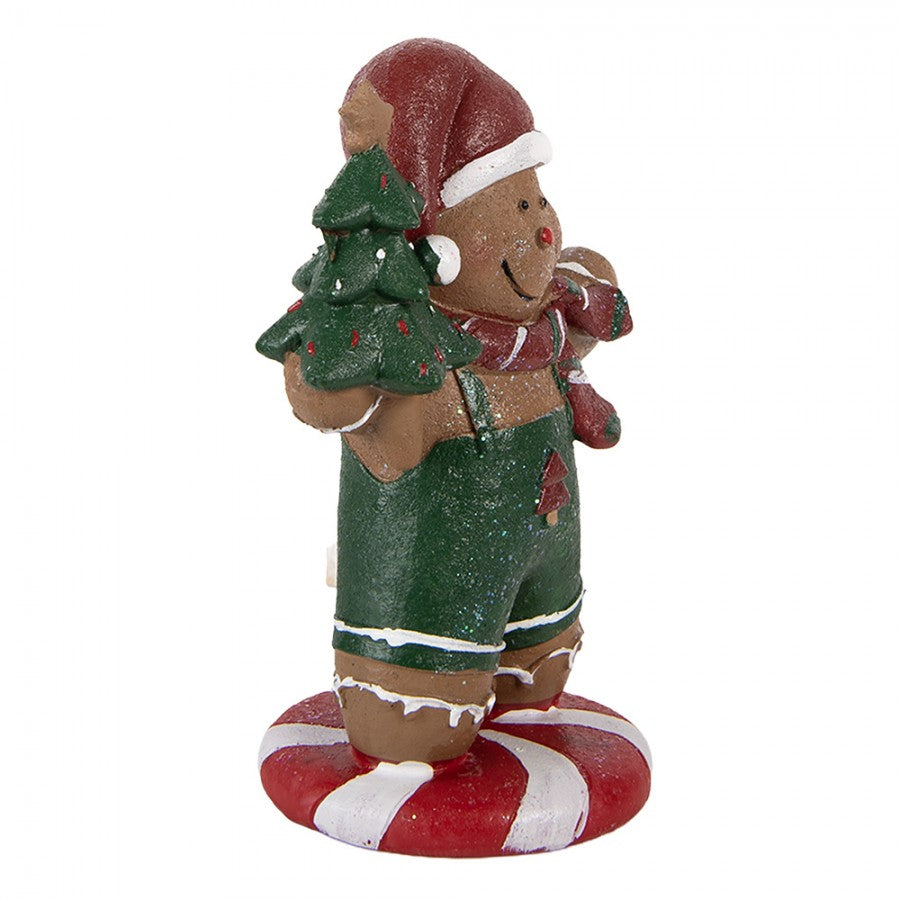 Weihnachtsfigur Pfefferkuchenjunge Latzhose Tannenbaum Polyresin Glitzer 12x11x21 cm von Clayre & Eef (6PR6335)