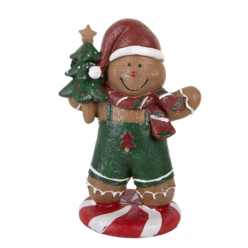 Weihnachtsfigur Pfefferkuchenjunge Latzhose Tannenbaum Polyresin Glitzer 12x11x21 cm von Clayre & Eef (6PR6335)