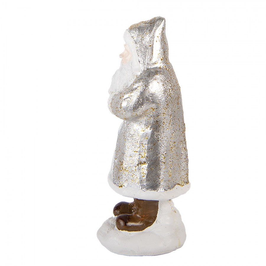 Clayre & Eef Dekofigur „Weihnachtsmann Nostalgie“ aus Polyresin in Silber, 7x7x16 cm (6PR6336)