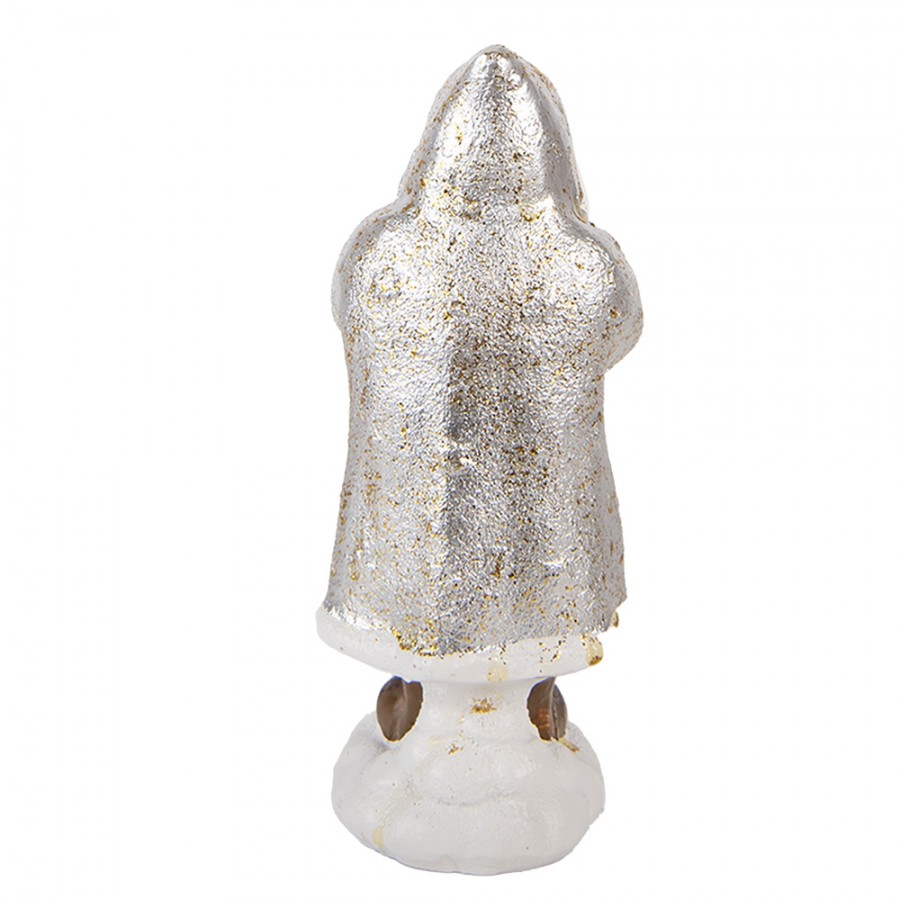 Clayre & Eef Dekofigur „Weihnachtsmann Nostalgie“ aus Polyresin in Silber, 7x7x16 cm (6PR6336)