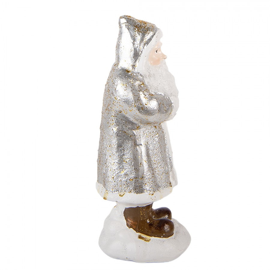 Clayre & Eef Dekofigur „Weihnachtsmann Nostalgie“ aus Polyresin in Silber, 7x7x16 cm (6PR6336)