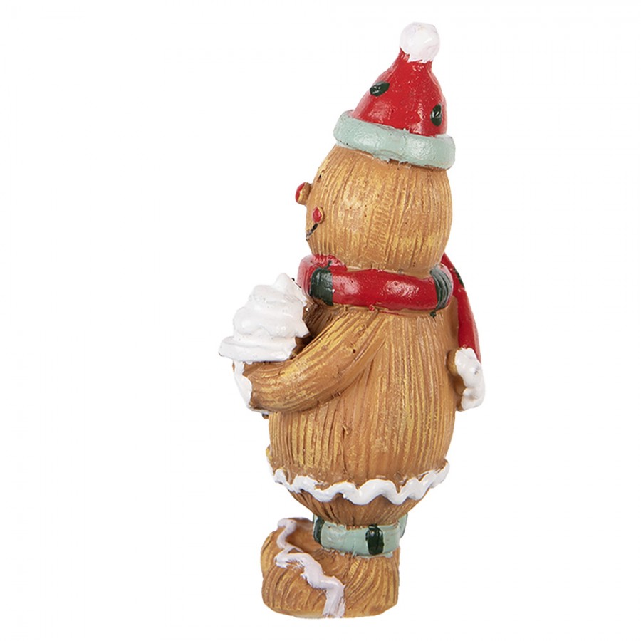 Weihnachtsfigur Pfefferkuchenmann winkend mit Törtchen Polyresin Bunt 5x4x9 cm von Clayre & Eef (6PR6338)