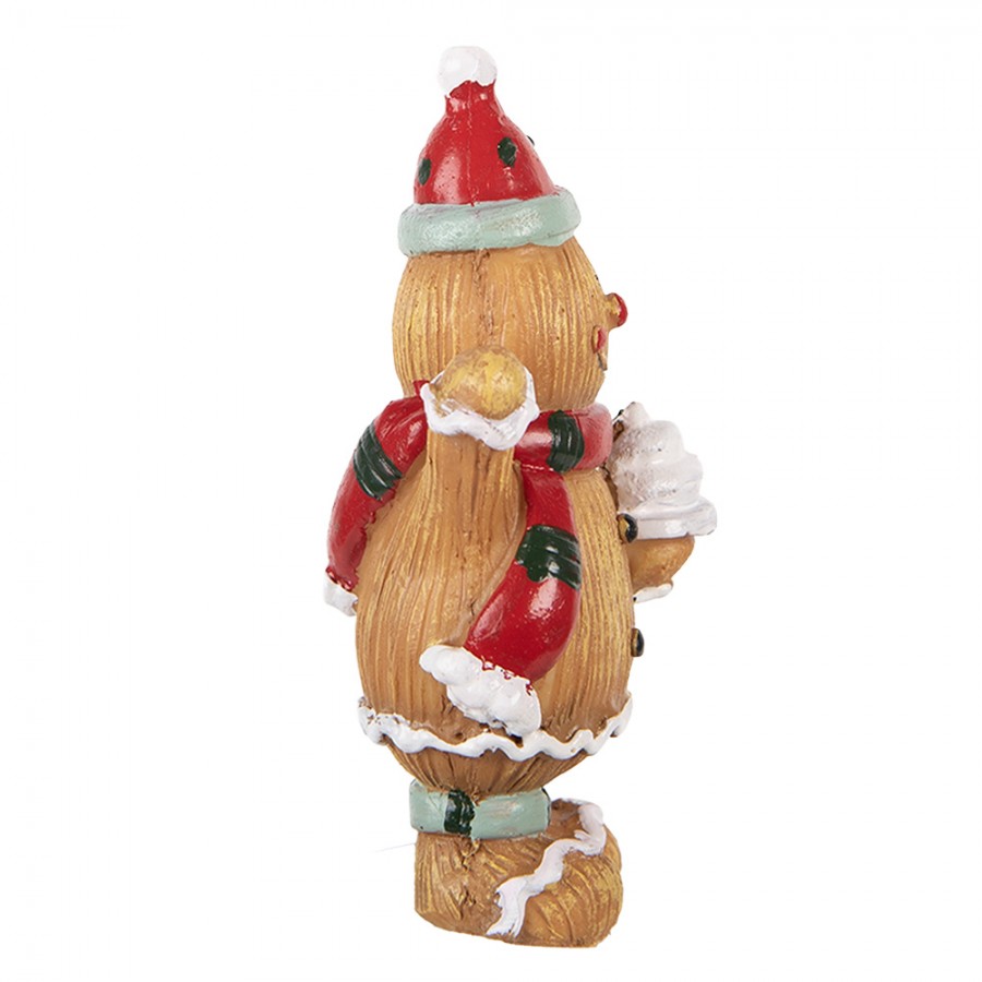 Weihnachtsfigur Pfefferkuchenmann winkend mit Törtchen Polyresin Bunt 5x4x9 cm von Clayre & Eef (6PR6338)