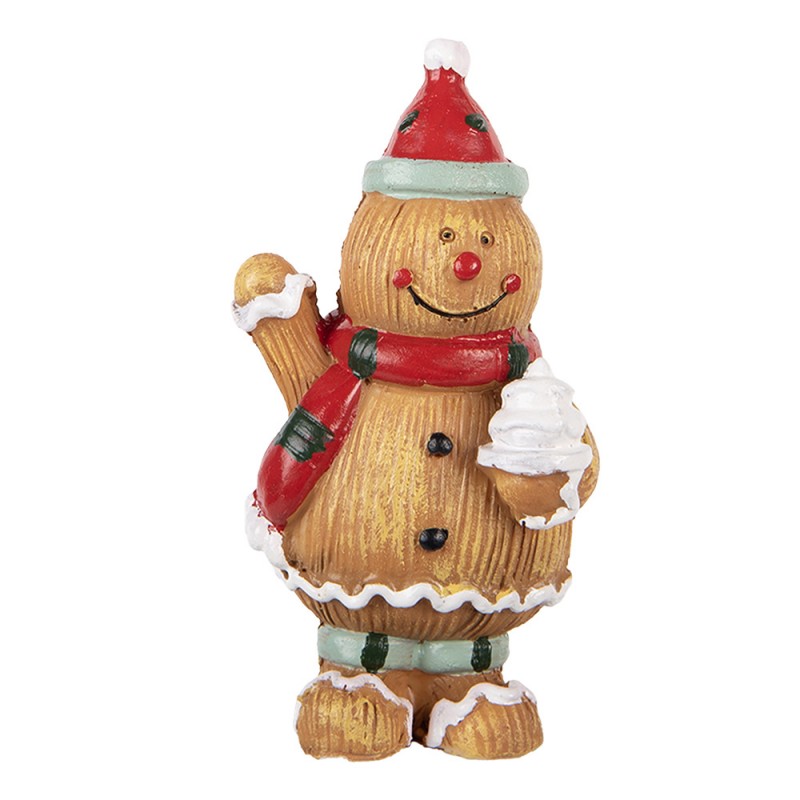 Weihnachtsfigur Pfefferkuchenmann winkend mit Törtchen Polyresin Bunt 5x4x9 cm von Clayre & Eef (6PR6338)