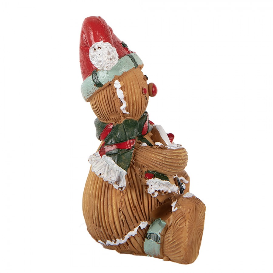 Weihnachtsfigur Pfefferkuchenmann sitzend mit Zuckerstange Polyresin Bunt 7x5x9 cm von Clayre & Eef (6PR6339)