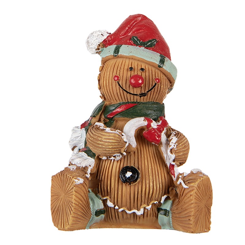 Weihnachtsfigur Pfefferkuchenmann sitzend mit Zuckerstange Polyresin Bunt 7x5x9 cm von Clayre & Eef (6PR6339)
