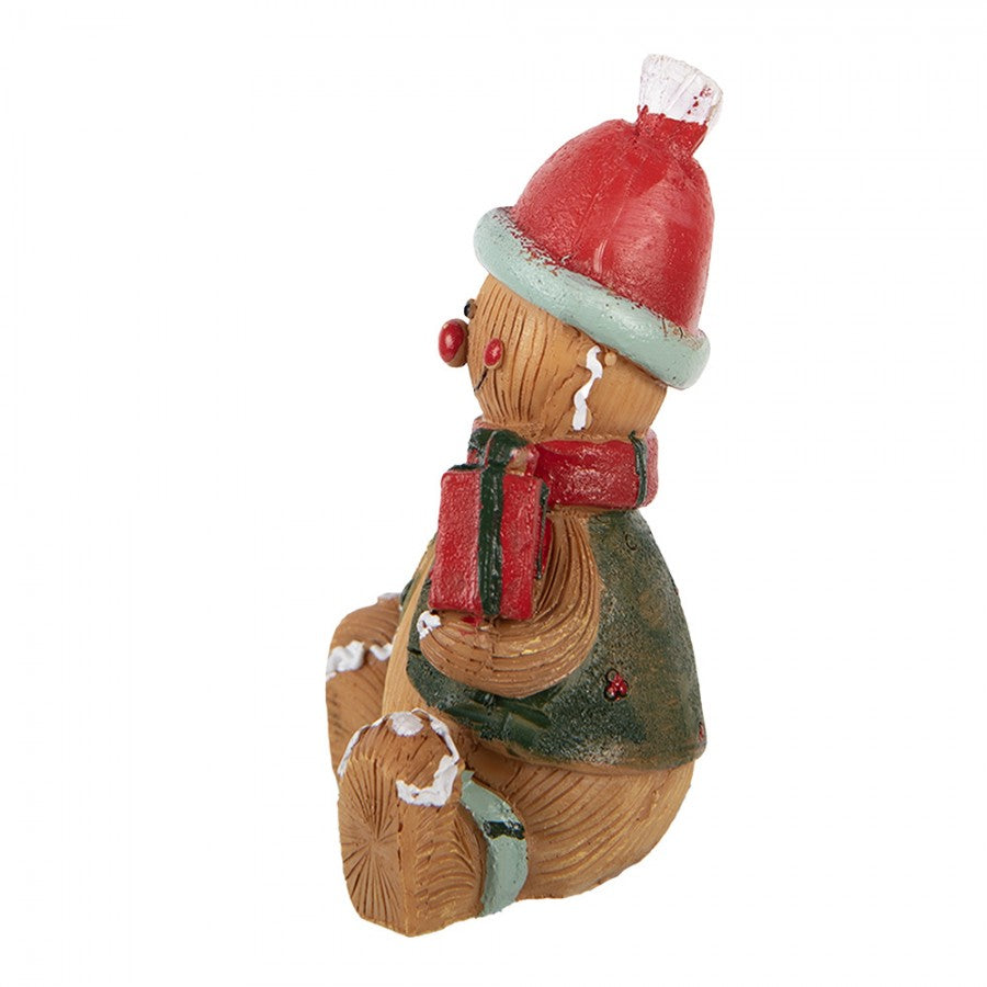 Weihnachtsfigur Pfefferkuchenmann sitzend mit Geschenk Polyresin Bunt 7x5x9 cm von Clayre & Eef (6PR6340)