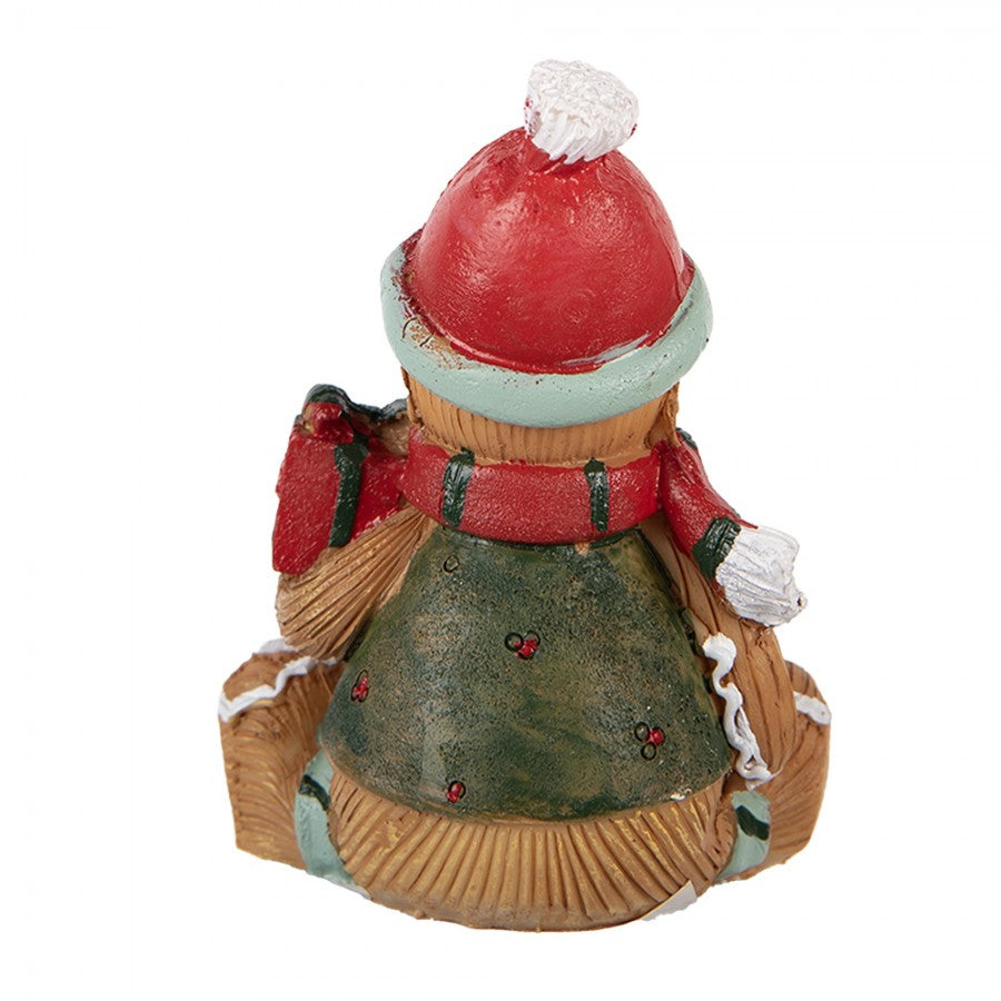 Weihnachtsfigur Pfefferkuchenmann sitzend mit Geschenk Polyresin Bunt 7x5x9 cm von Clayre & Eef (6PR6340)