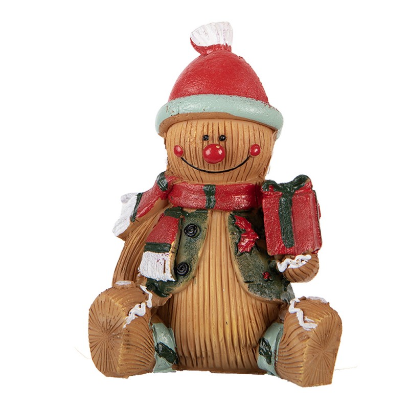 Weihnachtsfigur Pfefferkuchenmann sitzend mit Geschenk Polyresin Bunt 7x5x9 cm von Clayre & Eef (6PR6340)