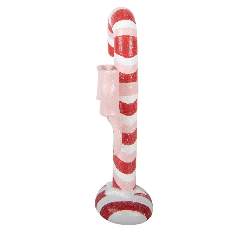 Weihnachtsdekorationsfigur Zuckerstange rosa Schleife Glitzer 11x6x20 cm von Clayre & Eef (6PR6345)