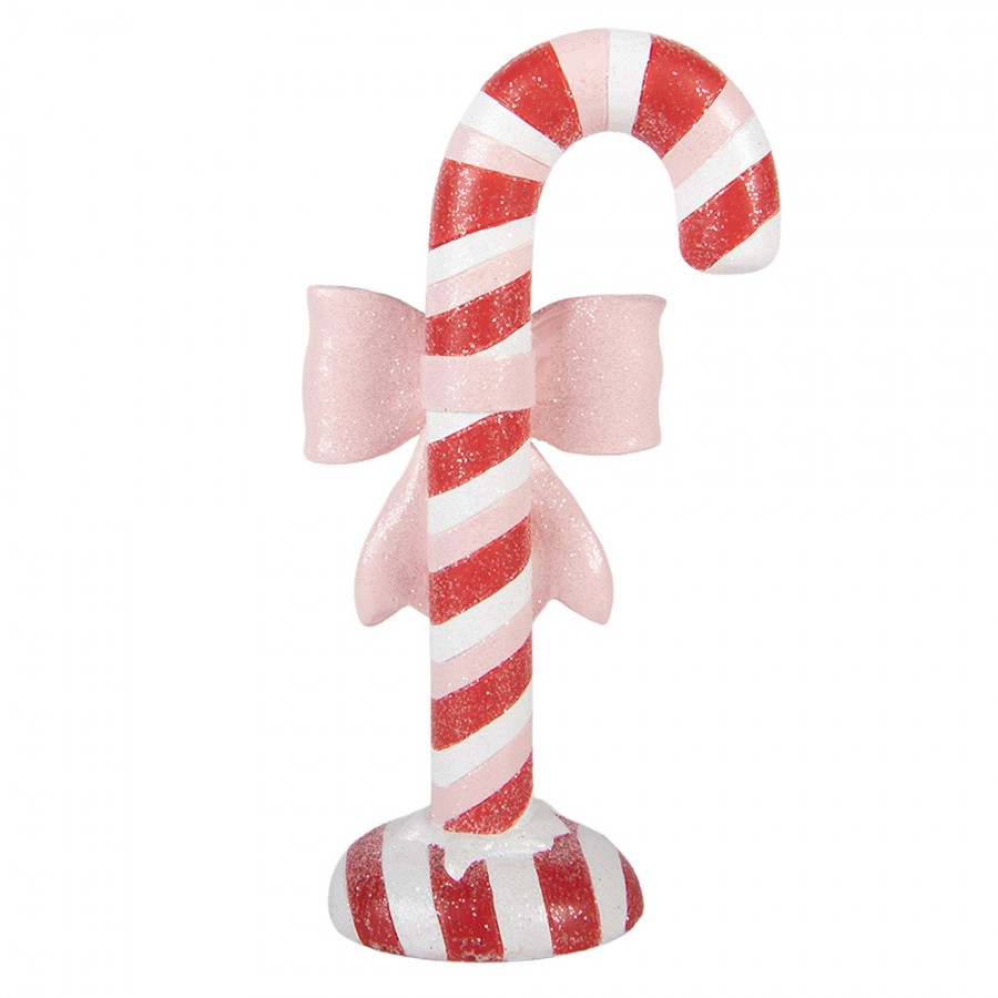 Weihnachtsdekorationsfigur Zuckerstange rosa Schleife Glitzer 11x6x20 cm von Clayre & Eef (6PR6345)