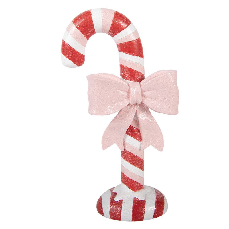 Weihnachtsdekorationsfigur Zuckerstange rosa Schleife Glitzer 11x6x20 cm von Clayre & Eef (6PR6345)