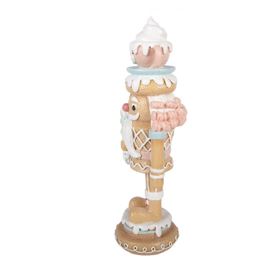 Pastell-Weihnachtsfigur Lebkuchen-Nussknacker mit Kakaotasse Braun-Pastell Polyresin 11x11x32 cm von Clayre & Eef (6PR6353)