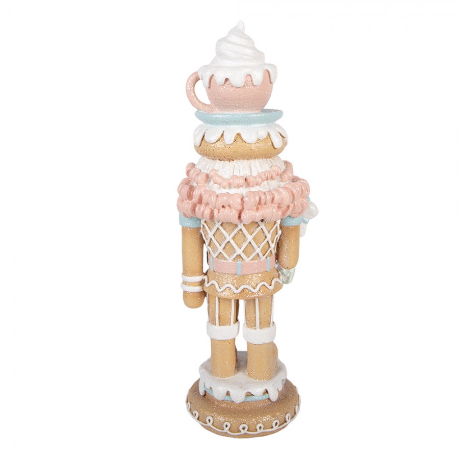 Pastell-Weihnachtsfigur Lebkuchen-Nussknacker mit Kakaotasse Braun-Pastell Polyresin 11x11x32 cm von Clayre & Eef (6PR6353)