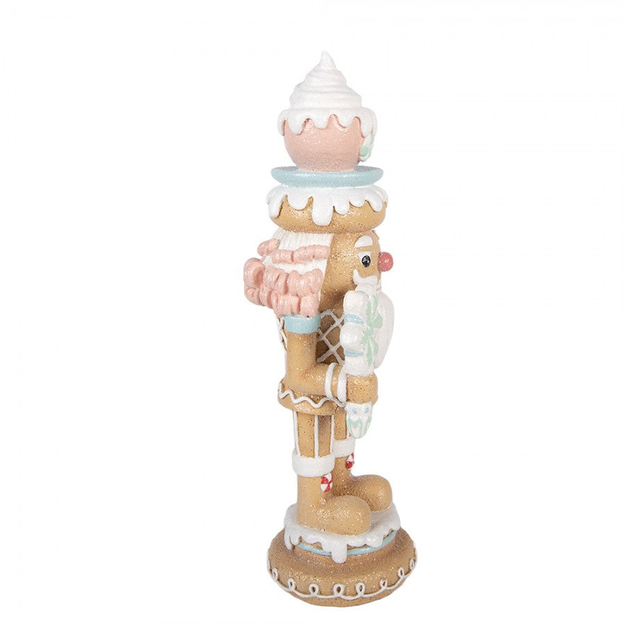 Pastell-Weihnachtsfigur Lebkuchen-Nussknacker mit Kakaotasse Braun-Pastell Polyresin 11x11x32 cm von Clayre & Eef (6PR6353)