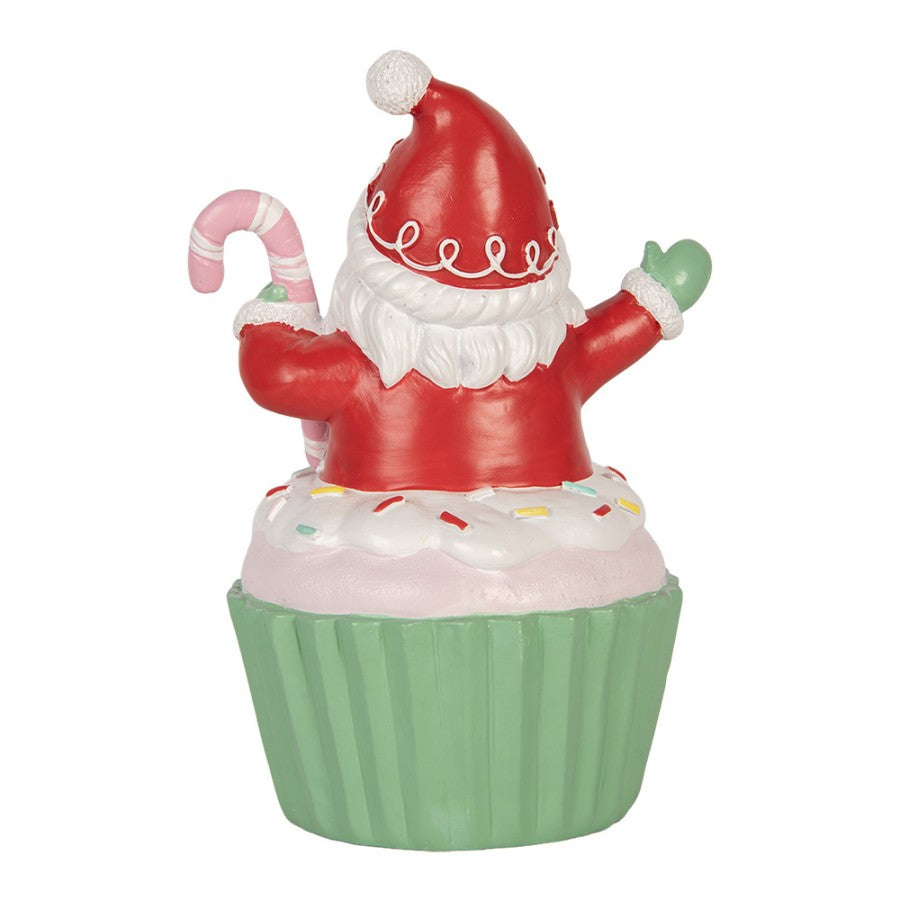 Clayre & Eef Dekofigur „Weihnachtsmann im Muffin-Zuckerstange “ aus Polyresin in Rot-Grün, 10x8x14 cm (6PR6358)