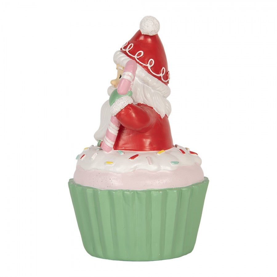 Clayre & Eef Dekofigur „Weihnachtsmann im Muffin-Zuckerstange “ aus Polyresin in Rot-Grün, 10x8x14 cm (6PR6358)