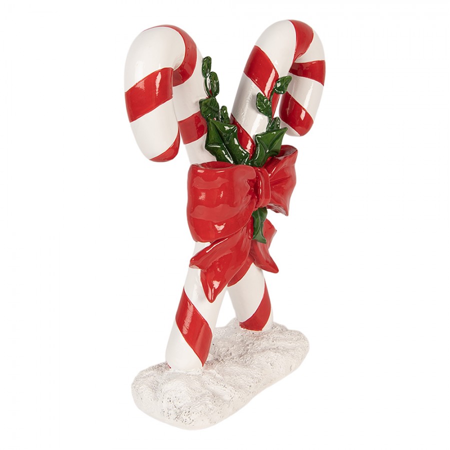 Weihnachtsdekorationsfigur gekreuzte Zuckerstangen rote Schleife Ilex 19x8x25 cm von Clayre & Eef (6PR6360)
