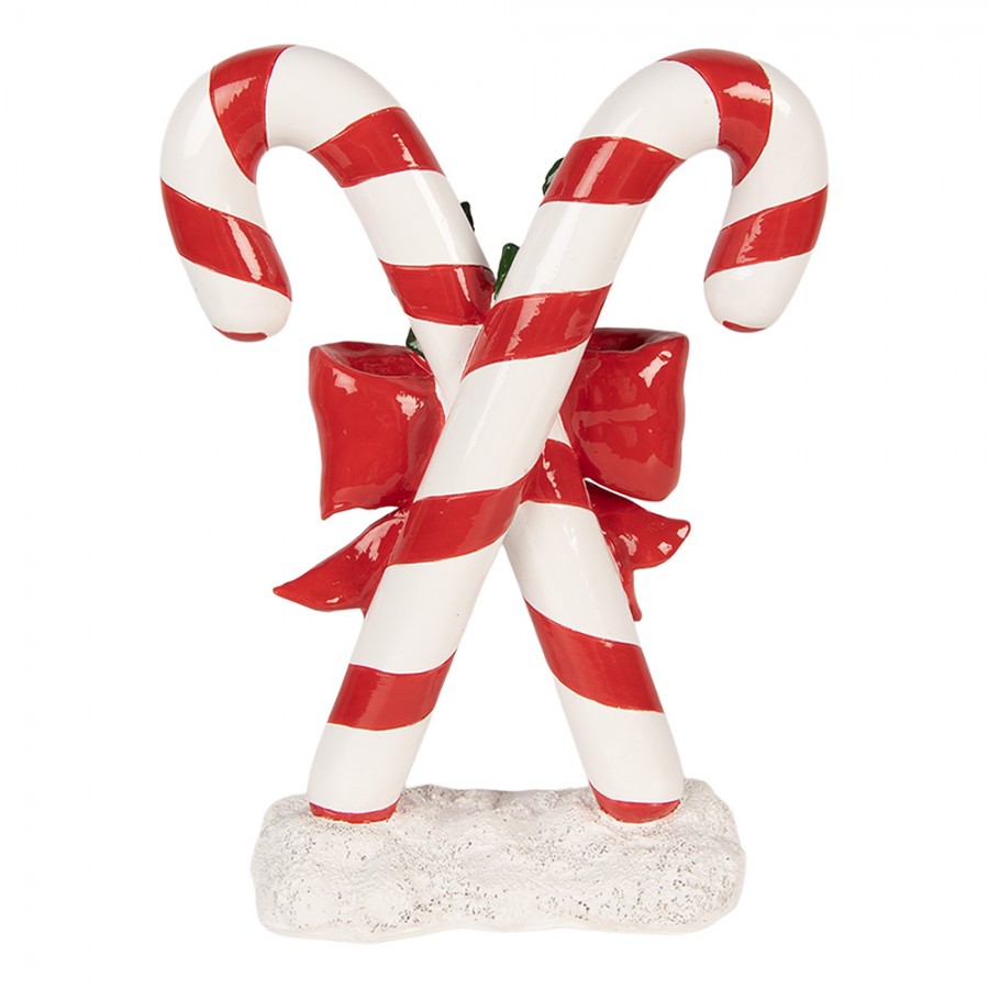 Weihnachtsdekorationsfigur gekreuzte Zuckerstangen rote Schleife Ilex 19x8x25 cm von Clayre & Eef (6PR6360)