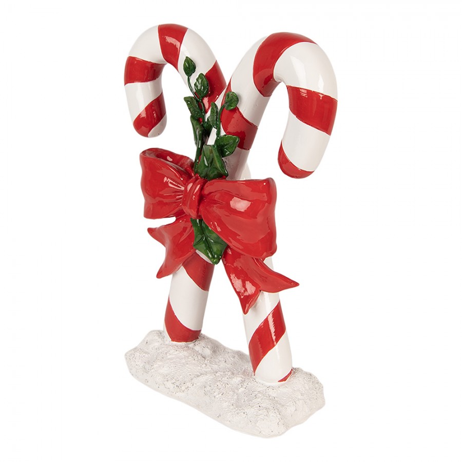 Weihnachtsdekorationsfigur gekreuzte Zuckerstangen rote Schleife Ilex 19x8x25 cm von Clayre & Eef (6PR6360)