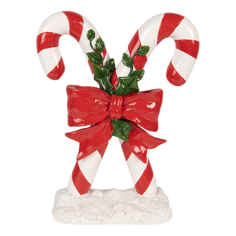 Weihnachtsdekorationsfigur gekreuzte Zuckerstangen rote Schleife Ilex 19x8x25 cm von Clayre & Eef (6PR6360)