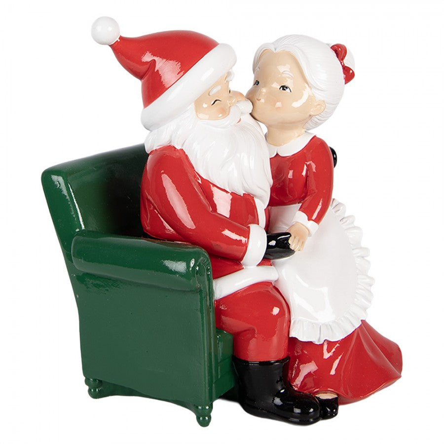 Clayre & Eef Dekofigur „Weihnachtsmann küssend mit Weihnachtsfrau“ aus Polyresin in Rot-Weiß, 15x17x20 cm (6PR6366)