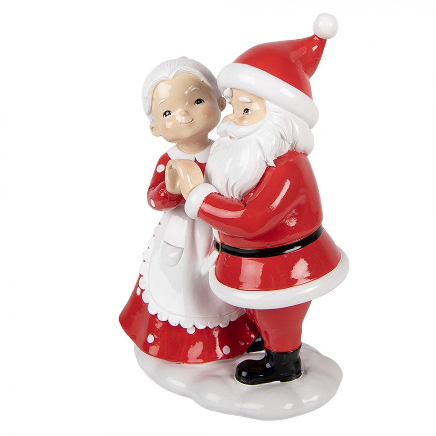 Clayre & Eef Dekofigur „Weihnachtsmann verliebt mit Weihnachtsfrau“ aus Polyresin in Rot-Weiß, 16x10x23 cm (6PR6367)