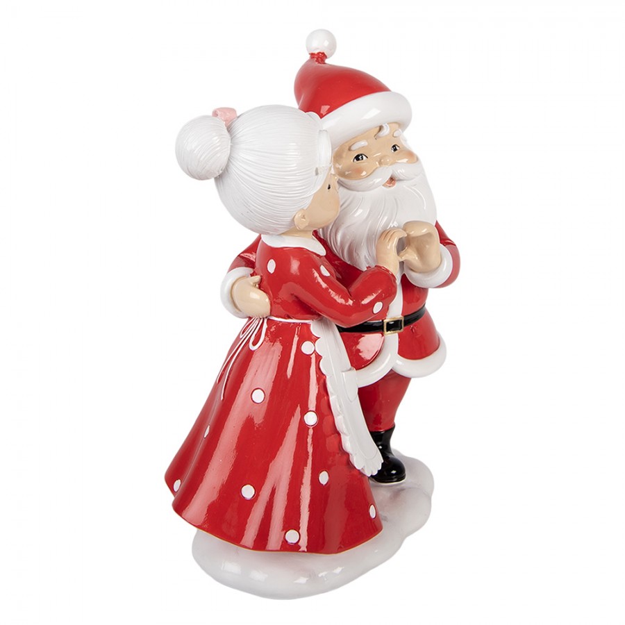 Clayre & Eef Dekofigur „Weihnachtsmann verliebt mit Weihnachtsfrau“ aus Polyresin in Rot-Weiß, 16x10x23 cm (6PR6367)