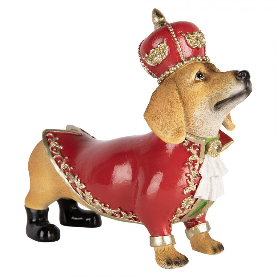 Weihnachtsfigur Hund Dackel mit Krone & Mantel Königsdackel Polyresin Braun Rot Gold 22x10x19 cm von Clayre & Eef (6PR6371)