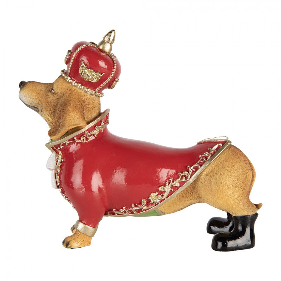 Weihnachtsfigur Hund Dackel mit Krone & Mantel Königsdackel Polyresin Braun Rot Gold 22x10x19 cm von Clayre & Eef (6PR6371)